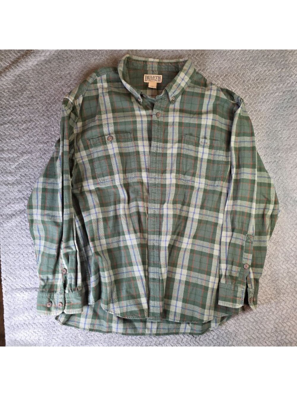 Duluth Trading Co Mens 3XL Green Plaid Button-Front Shirt 100% Cotton Dual Chest
